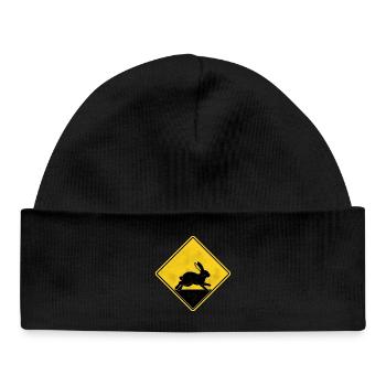 Lapin panneau de signalisation jaune - Bonnet bébé bio - noir - Devant
