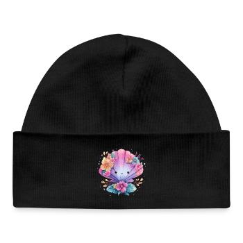 Moule fleurie avec des fleurs joyeuses - Bonnet bébé bio - noir - Devant
