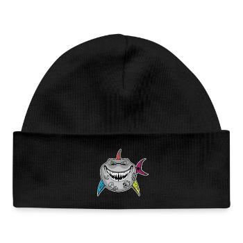 Dessin animé de requin tatoué avec des nageoires de crâne - Bonnet bébé bio - noir - Devant