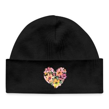 Floral Heart - Baby Organic Mütze - Schwarz - Vorne