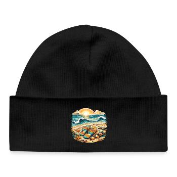 Illustration de coucher de soleil sur la plage - Bonnet bébé bio - noir - Devant