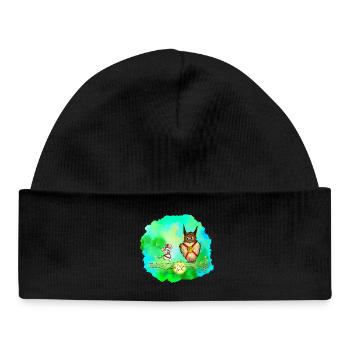 Souris et Hibou Chercheur Stellaire - Bonnet bébé bio - noir - Devant