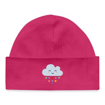 Cute Cloud Rainbow Hearts Kawaii Happy Mood Design - Baby Organic Beanie - hot pink - Front