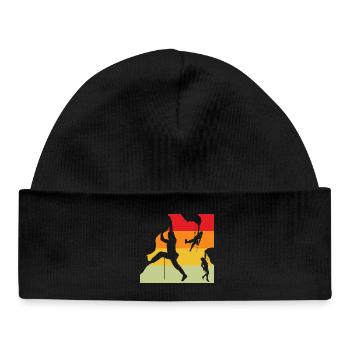 Retro Sonnenuntergang Kletterer Silhouetten - Baby Organic Mütze - Schwarz - Vorne