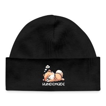 Hundemüde Zwergspitz Zwergspitze Spitzhund Spitz - Baby Organic Mütze - Schwarz - Vorne