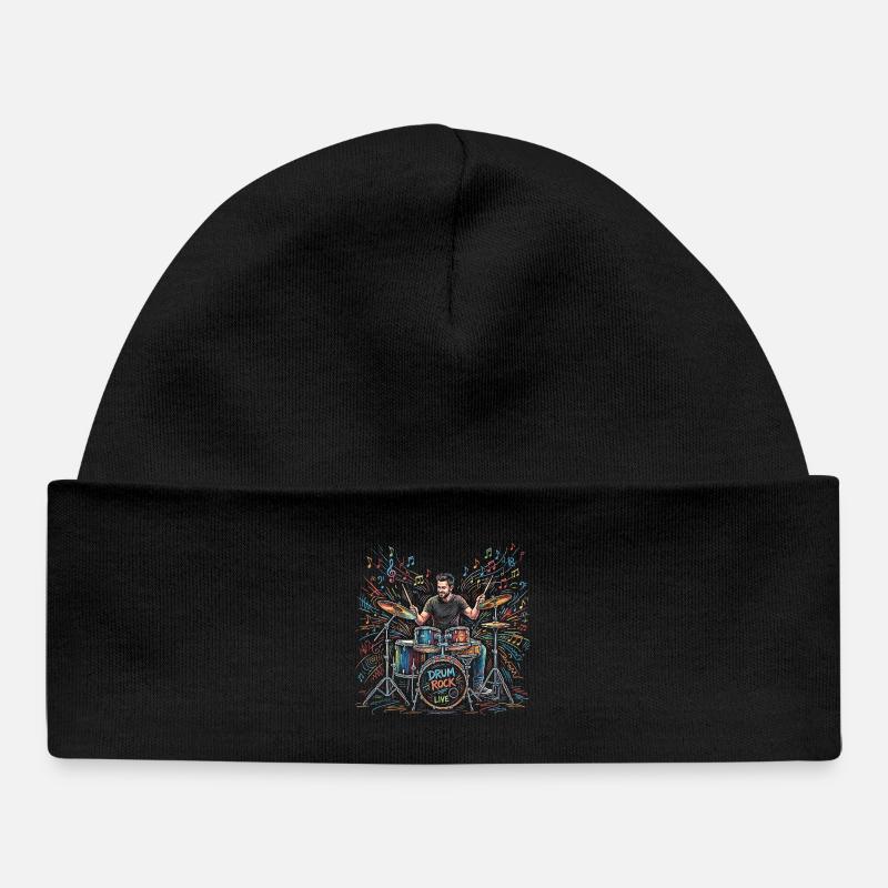 Batteur masculin jouant de batterie Imprimé - Bonnet bébé bio - noir