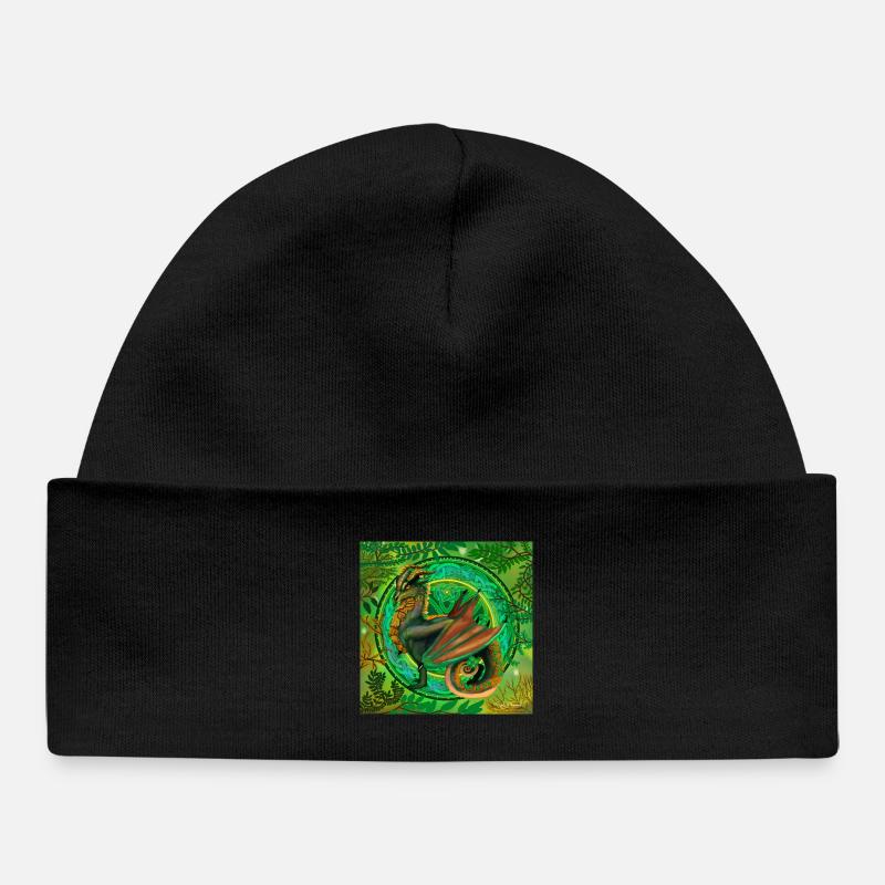dragon vert forestier - Bonnet bébé bio - noir