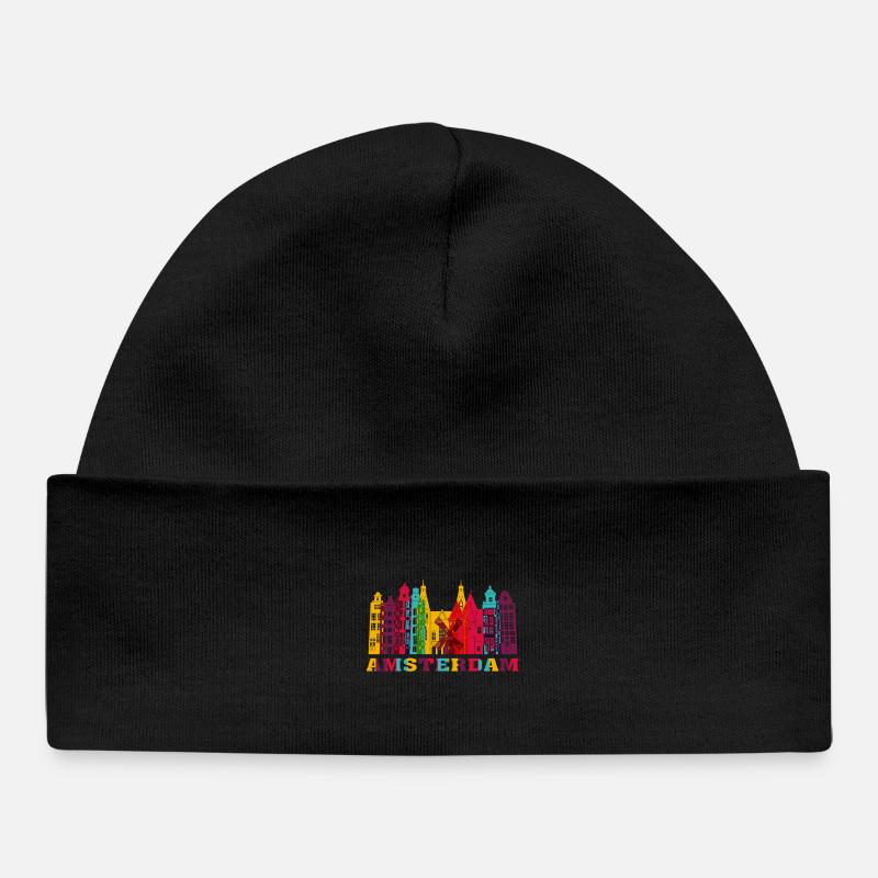 Amsterdam City Skyline Pays-Bas Landmark - Bonnet bébé bio - noir