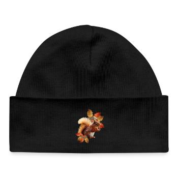 Motif écureuil avec feuilles de chêne, femme d’automne - Bonnet bébé bio - noir - Devant