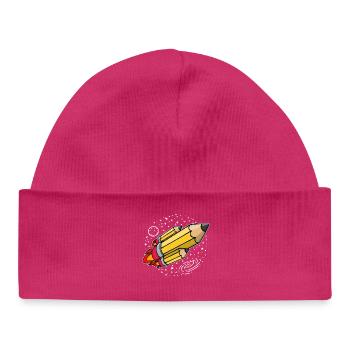 École début d’école crayon fusée lancement de l’école - Bonnet bébé bio - hot pink - Devant