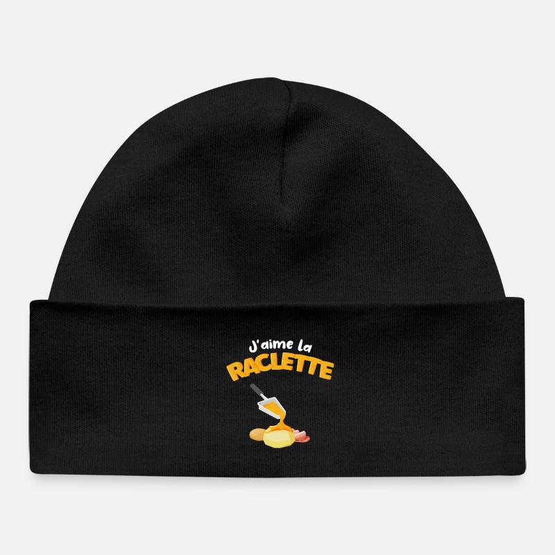 J'aime la raclette Citation drôle Cadeau raclette - Bonnet bébé bio - noir