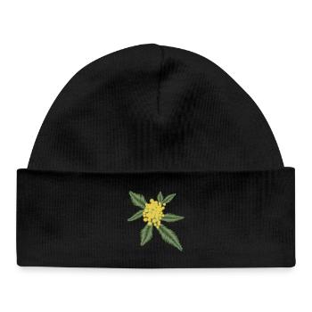 Acacia argenté avec ses fleurs jaunes Pompons - Bonnet bébé bio - noir - Devant