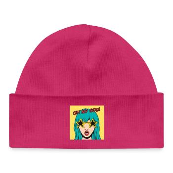 Pop Art Girl Oh My God Star Shades - Baby Organic Beanie - hot pink - Front
