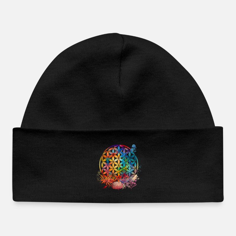 Cercle de couleur Fleur de Vie Motif - Bonnet bébé bio - noir