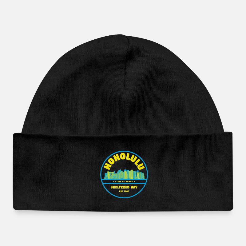 Badge rétro Honolulu Skyline - Bonnet bébé bio - noir