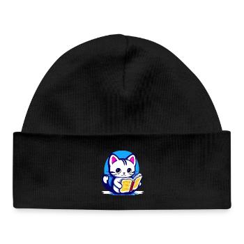 Cat reads a book - Baby Organic Beanie - black - Front