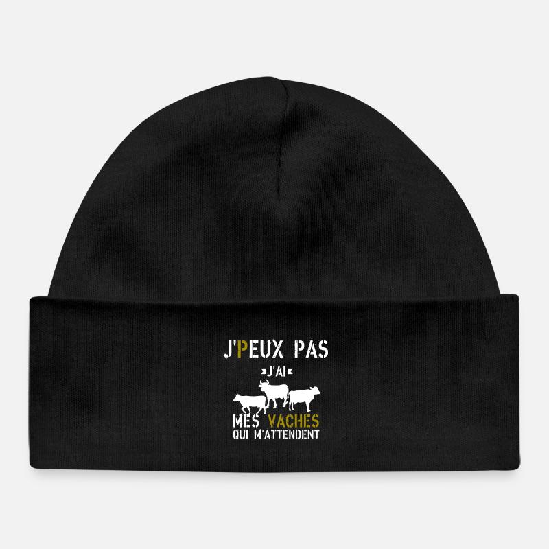 J Peux Pas J ai mes vaches qui m attendent - Bonnet bébé bio - noir