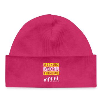 Warning! Neanderthal-thinking anthropologist - Baby Organic Beanie - hot pink - Front