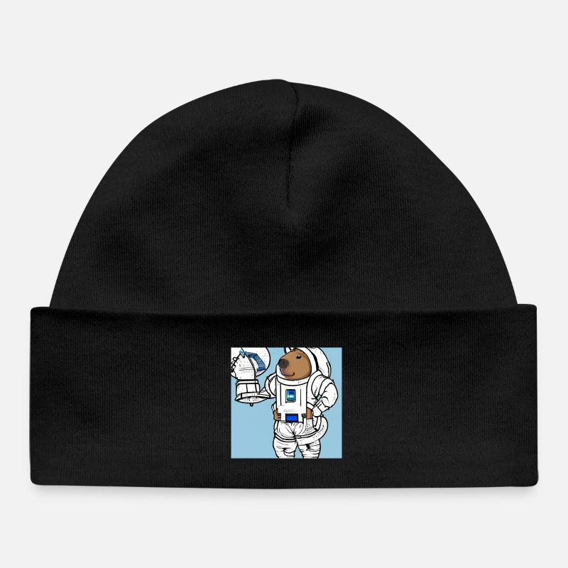 Capybara astronaut - Baby Organic Beanie - black