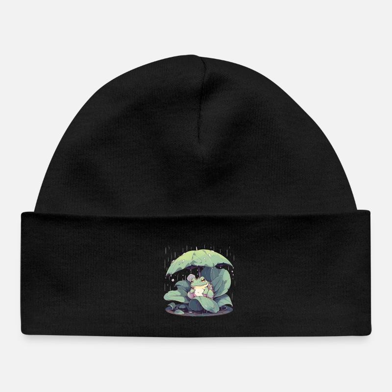 Grenouille sous parapluie parmi les feuilles - Bonnet bébé bio - noir