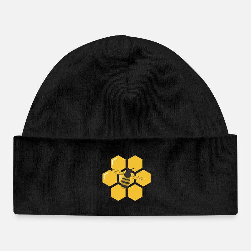 Alvéoles et Abeille - Bonnet bébé bio - noir