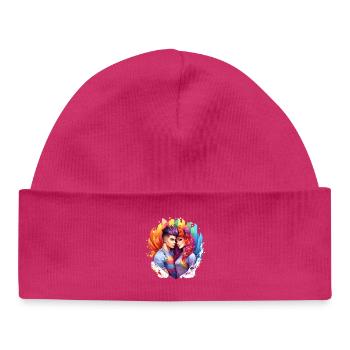 Rainbow love duo in a frenzy of color - Baby Organic Beanie - hot pink - Front