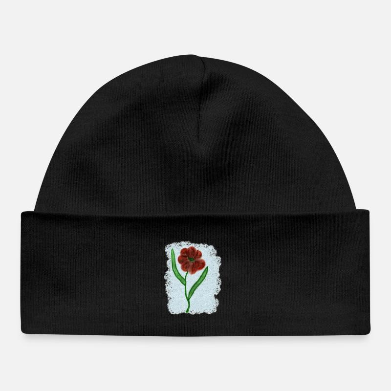 Fleur rouge rouille avec des feuilles vertes - Bonnet bébé bio - noir