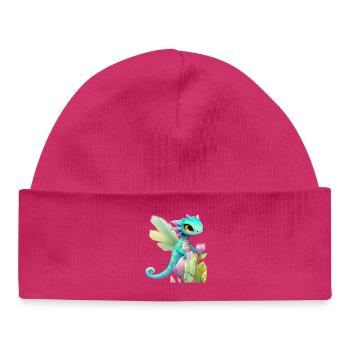 Kawaii-Drachenkarikatur auf rosa Blume - Baby Organic Mütze - hot Pink - Vorne