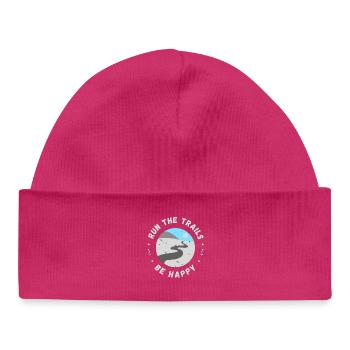 Run the trails be happy inspirational quote - Baby Organic Beanie - hot pink - Front