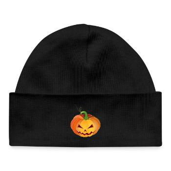 orange halloween pumpkin face - Baby Organic Beanie - black - Front