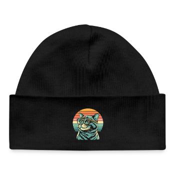Retro Sunset Cat with Glasses - Baby Organic Beanie - black - Front