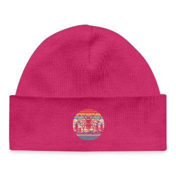 Abeille rétro coucher de soleil - Bonnet bébé bio - hot pink - Devant