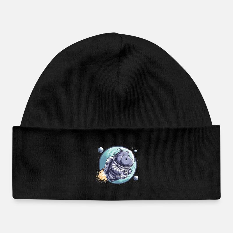 Hippopotame astronaute spatial - Bonnet bébé bio - noir