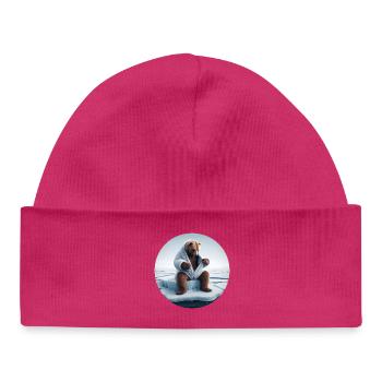 Bear in sheep's clothing sitting on floe - Baby Organic Beanie - hot pink - Front