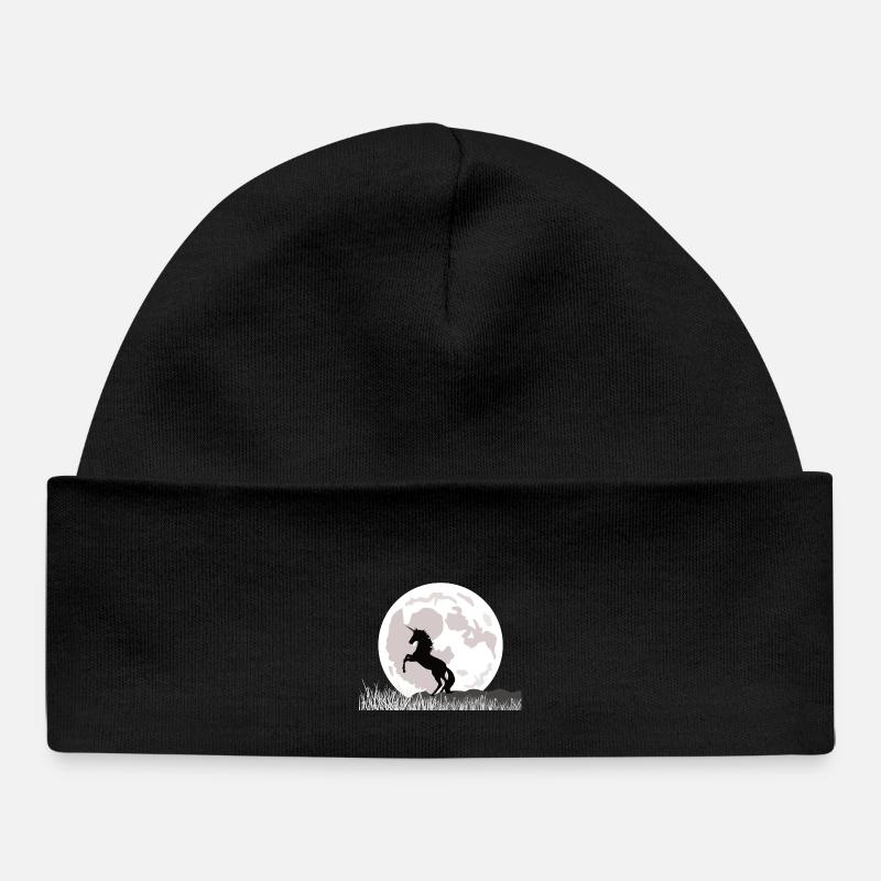 Licorne au clair de lune sur un paysage herbeux - Bonnet bébé bio - noir