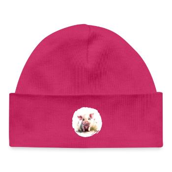 Aquarelle de porcelet - Bonnet bébé bio - hot pink - Devant