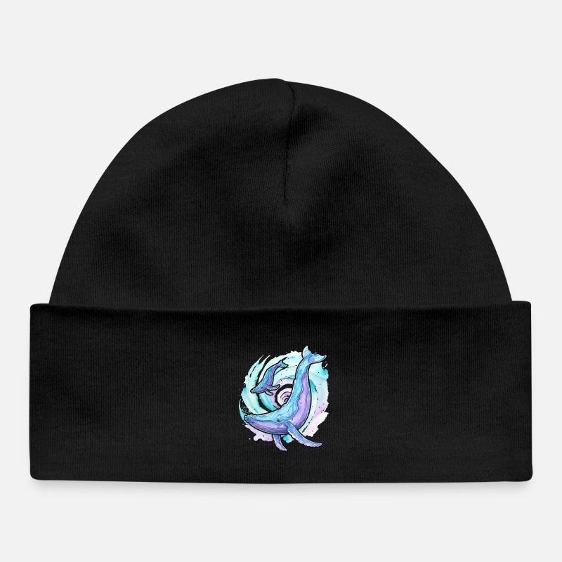 Baleine à bosse avec baleineau - Bonnet bébé bio - noir