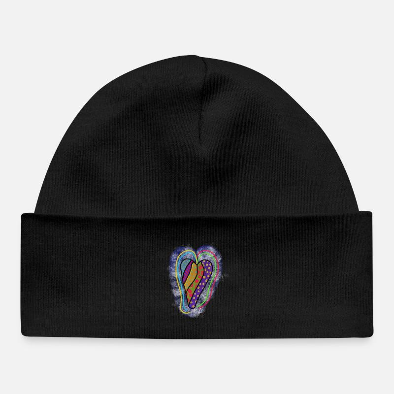 Coeur coloré avec des motifs géométriques - Bonnet bébé bio - noir