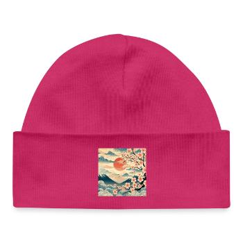 Ukiyo-e Style Sunrise II - Baby Organic Beanie - hot pink - Front