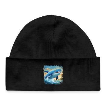 Blue whale jumps out of the water and smiles - Baby Organic Beanie - black - Front