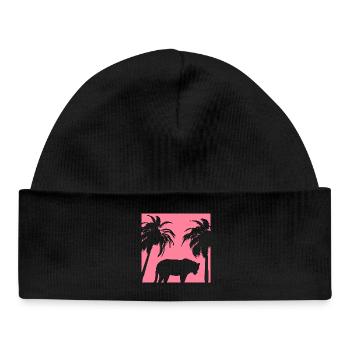 White feline under the palm trees - Baby Organic Beanie - black - Front