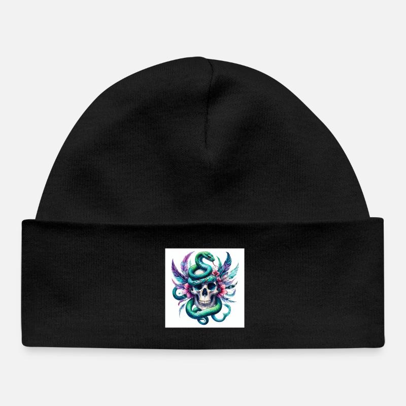 Aquarelle Crâne et Serpent - Bonnet bébé bio - noir