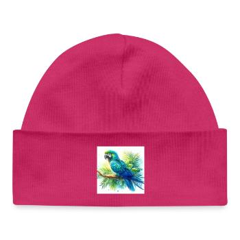 Watercolor Blue Macaw - Baby Organic Beanie - hot pink - Front