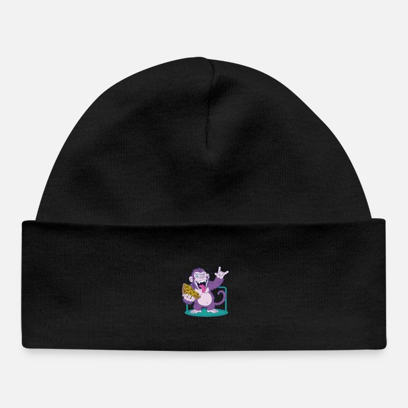 Pizza: Monkey makes it better! - Baby Organic Beanie - black
