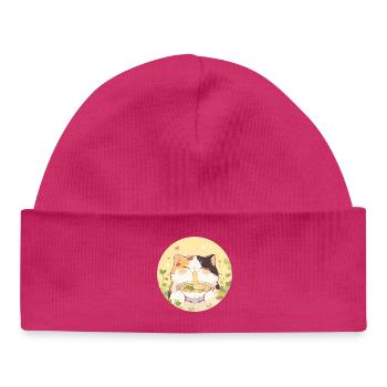 Cat eating Ramen - Baby Organic Beanie - hot pink - Front