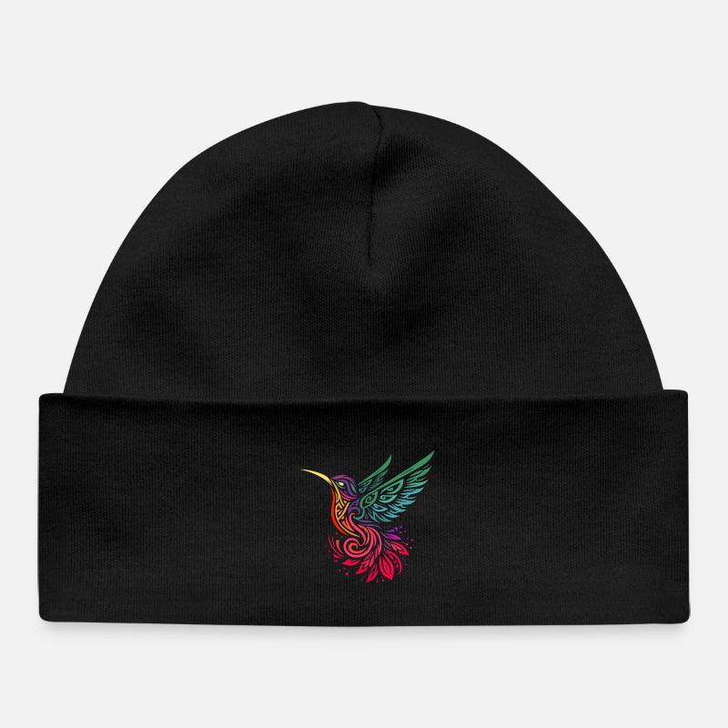 colibri oiseau mouche multicolore style tribal - Bonnet bébé bio - noir