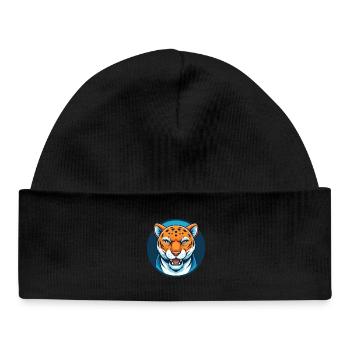Jaguar mignon kawaii dessin animé clipart animal de compagnie logo - Bonnet bébé bio - noir - Devant