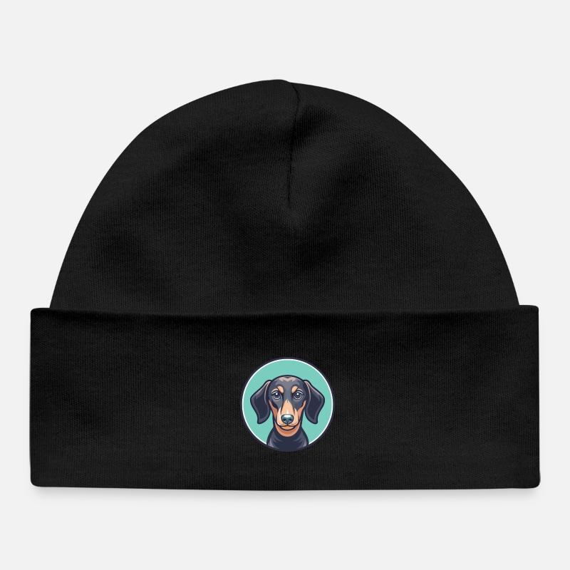 Miniature Teckel Chien Race Drôle Dessin Animé Kawaii - Bonnet bébé bio - noir
