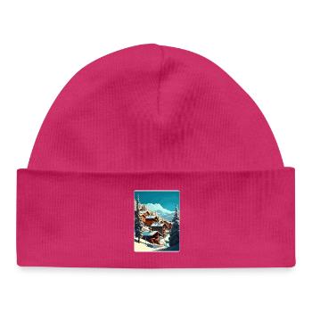Val Thorens Ski Voyage Poster Peinture Souvenir WPA - Bonnet bébé bio - hot pink - Devant