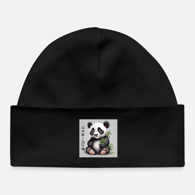 Panda Bambou Doux sur Fond Gris - Bonnet bébé bio - noir